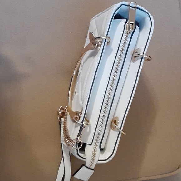 Aldo White Quilted Satchel with Gold Chain and Top Handle - Picture 2 of 4